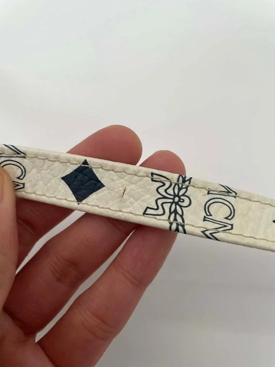 MCM Cream and Black Logo Crossbody with Gold Plaque - Picture 10 of 11